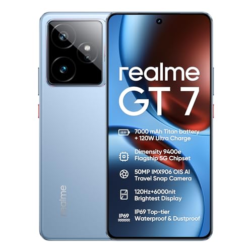realme GT7 5G Smartphone, 12 GB + 512 GB, Dichte 9400e Flagship 5G Chipsatz, 7000 mAh Akku, 120 W Ladung, 50 MP IMX906 OIS Kamera, 120 Hz 6000nit Display, IP69, Blue rr von realme