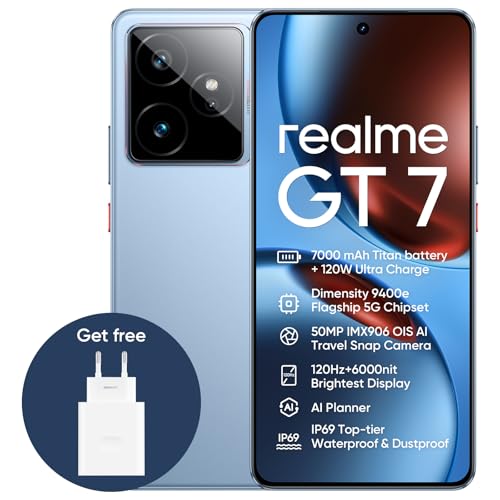 realme GT7 5G Smartphone,12+256GB,7000 mAh Battery,120W Charge,Dimensity 9400e Chipset,IMX906 50MP Camera, AI Planner,6000nits Pro-Esports 120Hz Display,IP69,Blue,Amazon Exclusive realme GT7 5G Smartphone,12+256GB,7000 mAh Battery,120W Charge,Dimensity 9400e Chipset,IMX906 50MP Camera, AI Planner,6000nits Pro-Esports 120Hz Display,IP69,Blue,Amazon Exclusive von realme