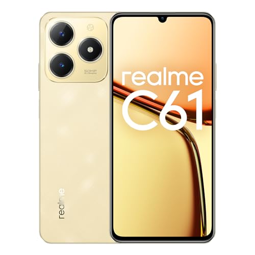 realme C61 Smartphone 6 + 128 GB, 45 W Supervooc Charge, 5000 mAh Massive Battery, Powerful Octa-core Chipset, 7.74 mm Ultra Slim Design, AI Boost Engine, Sparkle Gold, No Adapter von realme