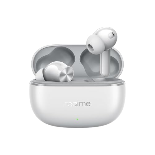 realme T200 Bluetooth-Kopfhörer mit aktiver Geräuschunterdrückung, 40 Stunden Laufzeit, USB-C-Schnellladung, kraftvoller Bass, Immersiver 3D-Audio, IPX4-beständig, Weiß & Orange von realme