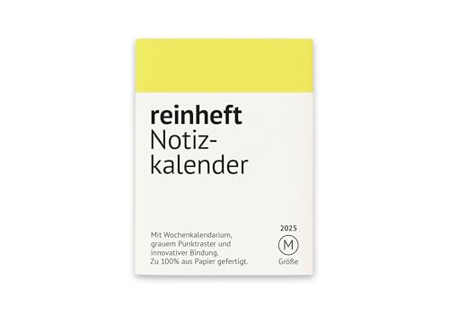 reinheft Kalender 2025 im Taschenformat mit Softcover Umschlag, wiederverwendbar, leicht und flexibel, Größe M, Din A6, Farbe Gelb von reinheft