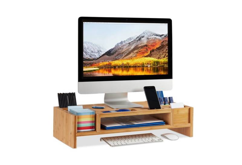 relaxdays Monitorständer mit Staufächern Monitor-Halterung von relaxdays
