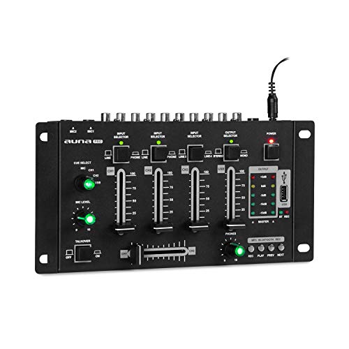 Resident DJ Amnesia - 4-Kanal Mixer, Mischpult, Bluetooth, MP3-fähiger USB-Port, Mikrofon- & Kopfhörer-Lautstärke stufenlos regelbar, 2 x 6,3mm-Klinke-Mikrofon-Eingang, Metall-Chassis, schwarz von resident dj