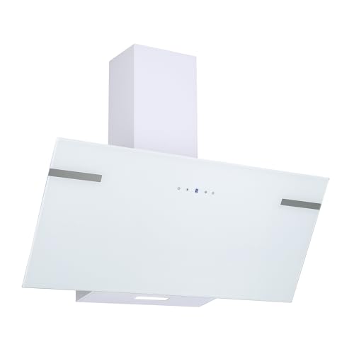Respekta Dunstabzugshaube kopffrei/Dunstabzugshaube schräg 90 cm/Edelstahlgehäuse mit Glasschirm in Weiß/Abluft - und Umluftfunktion / CH58090WA+ / A+ / 43-63 dB von respekta