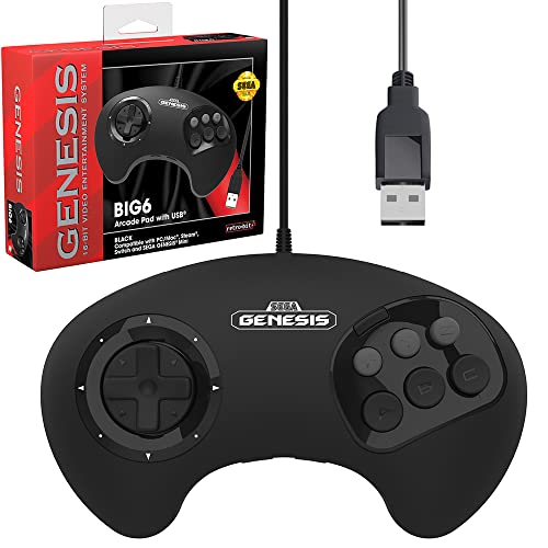 Retro-Bit BIG6 USB Arcade Controller Pad für Sega Genesis Mini, Switch, PC, Mac, Steam, RetroPie, Raspberry Pi - USB-Anschluss - Schwarz von retro-bit