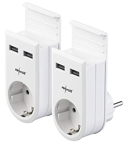 revolt Handy Ladestation: 2er-Set Steckdosen mit Doppel-USB-Netzteil & Smartphone-Ablage, 17W (USB Ladeadapter, USB-Ladestation Steckdose, Steckdosenleiste) von revolt