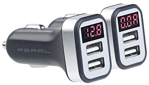 revolt Pkw Voltmeter: 2er-Set Kfz-USB-Ladegerät mit Spannungswarner, LED-Display, je 2X USB (Kfz Ladestecker, Kfz Spannungsanzeige, Auto Zigarettenanzünder Doppelstecker) von revolt