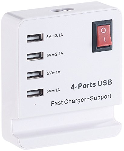 revolt Ladegerät Handy: USB-Netzteil mit Smartphone-Ablage, 4 Ports: 2X 2,1 A, 2X 1 A (USB Ladegerät Mehrfach, Netzteil-USB-Ladegeräte, Netzteile Steckdose) von revolt