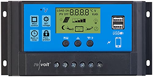 revolt Solar Charge Controller: Solar-Laderegler für 12/24-V-Akkus, PWM-Lademodus, 2 USB-Ports, 40 A (Solarpanel Laderegler, Solar-Laderegler für Batterie, Apple iPhone Ladekabel) von revolt