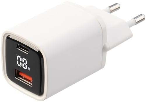 revolt Ladestecker: 2-Port-USB-Netzteil mit USB-A & C, QC 3.0, PD und Display, 33 Watt (USBstecker, intelligentes 2-Port USB Netzteil, Stecker) von revolt