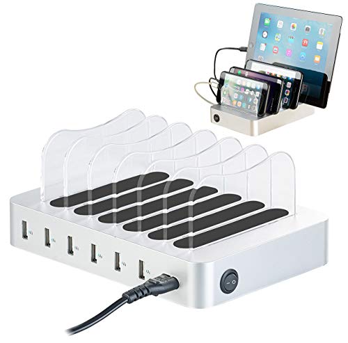 revolt Multiladestation: 6-Port-USB-Ladestation mit entnehmbaren Trennwänden, 10 A / 50 Watt (USB Multi Ladestation, USB Ladestation Mehrfach, Apple iPhone Ladekabel) von revolt