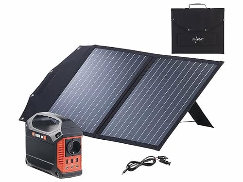 revolt Solarpanel mit Powerbank: Powerstation & Solar-Generator mit faltbarem 50-W-Solarpanel, 155 Wh (Powerstation mit Solarpanel Sets, Powerbank Camping, Balkonkraftwerk) von revolt