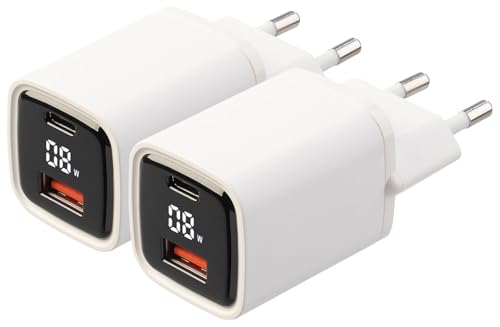 revolt Premium-USB-Netzteil: 2er-Set 2-Port-USB-Netzteile mit USB-A & C, QC 3.0, PD, Display, 33 W (USB-Netzteil mit Lade-Steuerung, Dual-Netzteil) von revolt