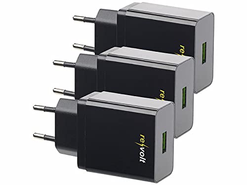 revolt Schnellladestecker: 3er-Set 230-V-USB-Netzteil, Quick Charge 3.0, 5-12 V, max. 18 W (Handy Schnellladegerät, Schnell-Ladegerät, Stromadapter) von revolt