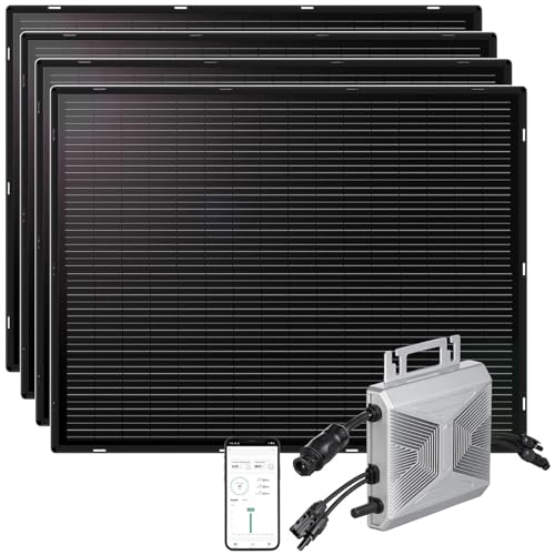 revolt Solar-Inverter MPPT: 4er-Set ultradünne Solarmodule (4X 215W) + 800-W-WLAN-Mikroinverter (Solarzellen Balkon, Balkonkraftwerk) von revolt