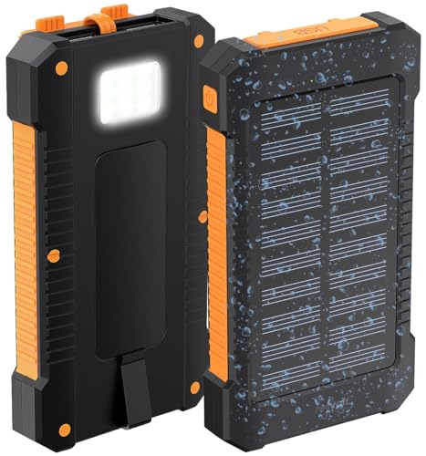 revolt Solar Powerbank Handy: Solar-Powerbank, 8.000 mAh, 2X USB 2A, Typ-C-Input, IP65, LED-Lampe (Solar Powerbank iPhone, Kleine Solar-Powerbank) von revolt
