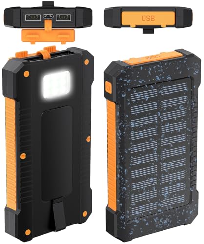 revolt Solar Powerbank Handy: Solar-Powerbank, 8.000 mAh, 2X USB 2A, Typ-C-Input, IP65, LED-Lampe (Solar Powerbank iPhone, Kleine Solar-Powerbank) von revolt