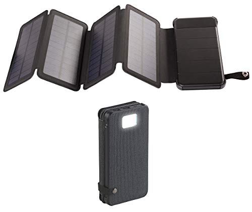 revolt Solarbank: Solar-Powerbank, faltbares Solarpanel, LED-Lampe, 8.000 mAh, 2,1 A, 5W (Solarpanel tragbar, USB Solarpanel, Handy Ladestation) von revolt