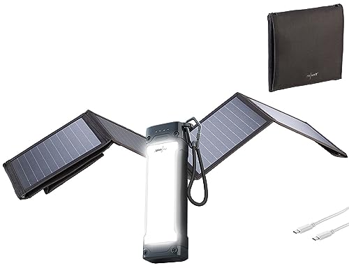 revolt Solarpanel faltbar: Outdoor-USB-Powerbank mit 28-Watt-Solar-Ladegerät, 20.000 mAh (Solar Powerbank mit Taschenlampe, Faltbare Solar-Powerbank, Apple iPhone Ladekabel) von revolt