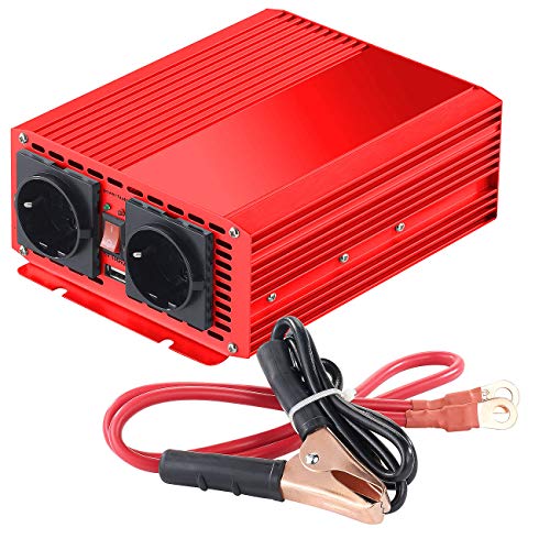 revolt Stromwandler: 700W-Kfz-Spannungswandler auf 2X 230V, USB, 1.400W Spitzenlast (Sinus Spannungswandler, Kfz Wechselrichter, Netzadapter 220V auf 12V) von revolt