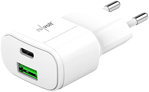 revolt USB C Adapter: Ultrakompaktes USB- & Notebook-Netzteil, USB-C & -A, QC, PD, 30W, weiß (Mini USB Netzteil, USB Typ C Netzteil, Ladegerät Handy) von revolt