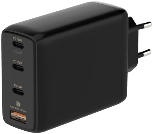 revolt USB-Ladegerät 230V: 120-Watt-USB-C-Netzteil, 4 Ports, GaN-Technologie, PD 100 W, schwarz (USB-Ladegerät mit Power Delivery, intelligentes 2-Port USB Netzteil, Apple iPhone Ladekabel) von revolt