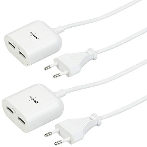 revolt USB Steckdose: 2er-Set 2Port-USB-Netzteil mit 150cm-Kabel und Smart-Power-Technologie (USB Laden, Multi-USB-Netzteil, iPhone Ladestation) von revolt