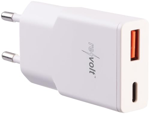 revolt USB-Netzteil Schnell: Ultrakompaktes USB-A/C-Netzteil, Power Delivery bis 20 Watt, 3 A, weiß (Schnelladegerät, Netz-Lader, Adapter) von revolt