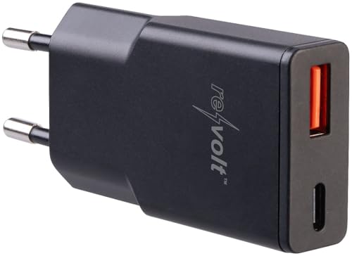 revolt USB C Adapter: Ultrakompaktes USB-A/C-Netzteil, Power Delivery bis 20 W, 3 A, schwarz (Mini-USB-Netzteil, Mini Reise Netzteil, iPhone Ladestation) von revolt