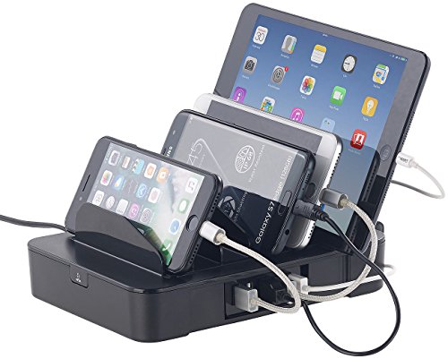 revolt Ladestation Handy: 6-Fach-Ladestation mit 5-Port-USB-Netzteil, Smart Power, 40 Watt, 8 A (Handy Laden, Multiladegerät, Apple iPhone Ladekabel) von revolt