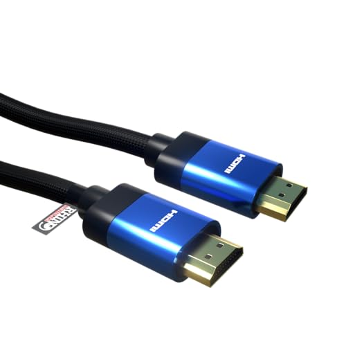rhinocables 8K HDMI Kabel High Speed Premium HDTV geflochtenes Kabel 3D, ARC, HDR 8K @ 60HZ, 4K @ 120HZ mit Ethernet, Smart TV, Fire TV, X Box, Gaming, Video Display (0,5m (50cm), Blau) von rhinocables