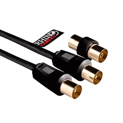 rhinocables Antennenkabel SAT Koaxial Kabel mit Koax Kupplung und Goldkontakten geflasht Stecker für TV, Radio DVB (50m, Schwarz) von rhinocables