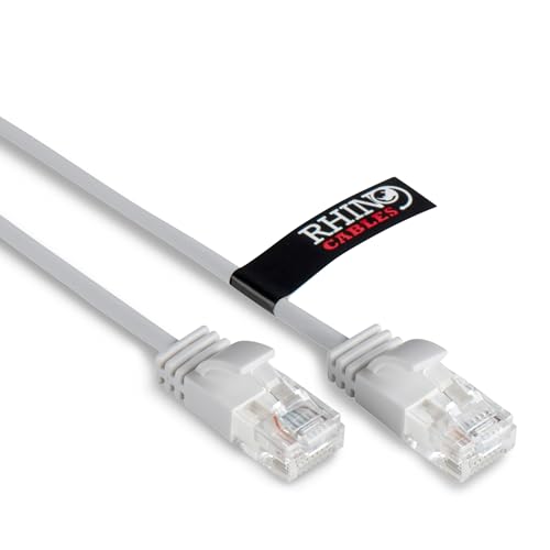 rhinocables CAT6 Netzwerkkabel Gigabit Super Dünn Schmal Flexibel Schnell Zuverlässig Ethernet LAN & Patchkabel Internet RJ45 Switch Router Modem Access Point (2m, Weiß) von rhinocables