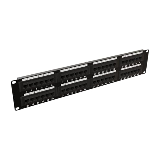 rhinocables Netzwerk Patchpanel Rack-Montage RJ45-Ethernet-Hub passt 19" Racks CAT5e CAT6 CAT6A 16-Port, 24-Port, 48-Port (48-Port, CAT6) von rhinocables