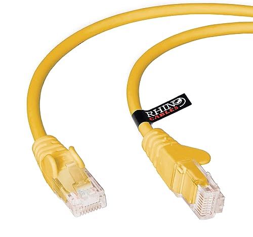 rhinocables Netzwerkkabel, Ethernet, Lan & Patch Kabel, RJ45 Molded Cat5e Verlegekabel Patchkabel für: UTP - Switch Router - Modem - Patchpannel - Access Point – Patchfelder (0,25m (25cm), Gelb) von rhinocables