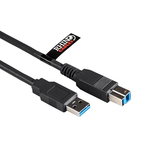 rhinocables USB 3.0-Kabel USB A-Stecker auf USB B-Stecker Kabel Schnelle Datenübertragungsraten von bis zu 5 Gbit/s für Druckerscanner Multifunktionsdrucker Schwarz (2m) von rhinocables