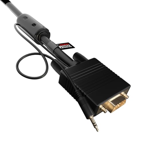 rhinocables VGA-Kabel mit Aux Audio Jack kombiniert 3,5-mm-Stereo für SVGA Display Monitor und Ton-Lautsprecher Kompatibel für Laptop, Projektoren, HD TV, DVD, Displays (15m) von rhinocables