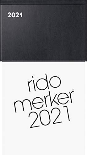 rido/idé 7035013901 Tischkalender Merker, 1 Seite = 1 Tag, 108 x 201 mm, Kunststoff-Einband schwarz, Kalendarium 2021 von rido/idé