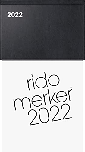 rido/idé 7035013902 Tischkalender Merker, 1 Seite = 1 Tag, 108 x 201 mm, Kunststoff-Einband schwarz, Kalendarium 2022 von rido/idé