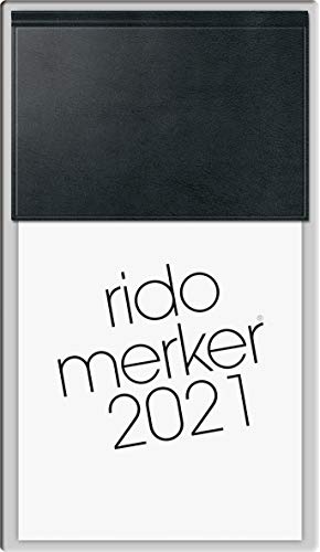 rido/idé 7035083901 Tischkalender Merker, 1 Seite = 1 Tag, 108 x 201 mm, Kunststoff-Einband Skivertex schwarz, Kalendarium 2021 von rido/idé