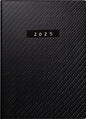 rido/idé Taschenkalender Modell perfect/Technik I (2025) „Carbon“, 2 Seiten = 1 Woche, A6, 208 Seiten, Kunstleder-Einband, flexibel, schwarz von rido/idé
