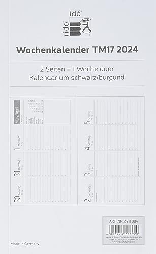 rido/idé Wochen-Ersatzkalendarium Modell TM 17/contacter 2024 2 Seiten = 1 Woche quer Blattgröße 8,7 x 15,3 cm weiß von rido/idé