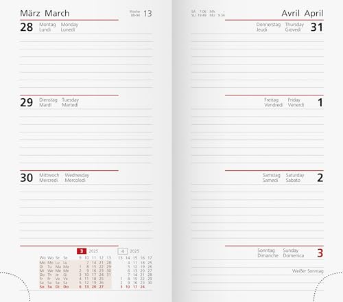 rido/idé Wochen-Ersatzkalendarium Modell Taschenplaner int. (2025), 2 Seiten = 1 Woche, A6, 144 Seiten, Karton-Umschlag, weiß von rido/idé