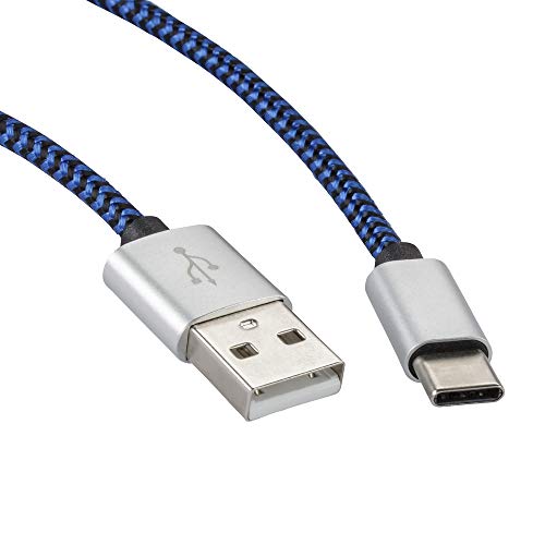 rocabo 1457 0,3m USB-C auf USB-A Kabel – Handy-Ladekabel – Datenkabel – Synchronisation-Kabel – Nylonmantel – für Smartphones, Handy, E-Reader, MP3-Player und viele mehr - blau von rocabo