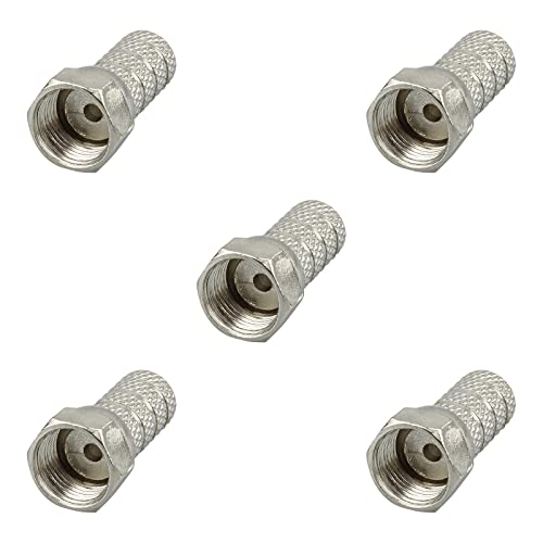 rocabo F-Stecker 4mm mit großer Mutter (5 Stück) - für Koxial- und SAT-Kabel - werkzeugloses Aufdrehen möglich - silber von rocabo