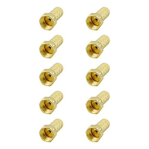 rocabo F-Stecker 4mm vergoldet mit großer Mutter (10 Stück) - für Koxial- und SAT-Kabel - werkzeugloses Aufdrehen möglich - gold von rocabo