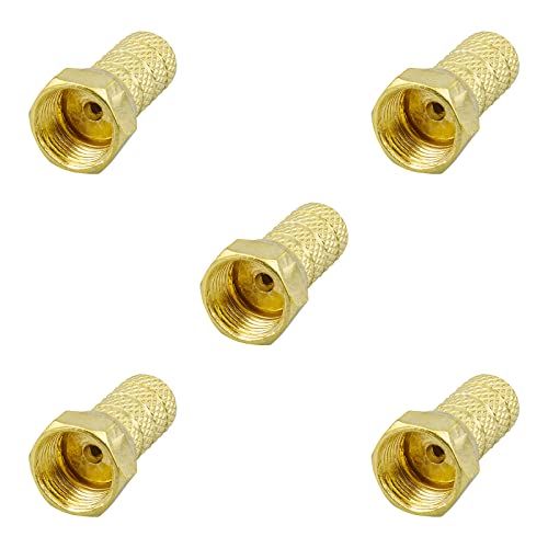 rocabo F-Stecker 4mm vergoldet mit großer Mutter (5 Stück) - für Koxial- und SAT-Kabel - werkzeugloses Aufdrehen möglich - gold von rocabo