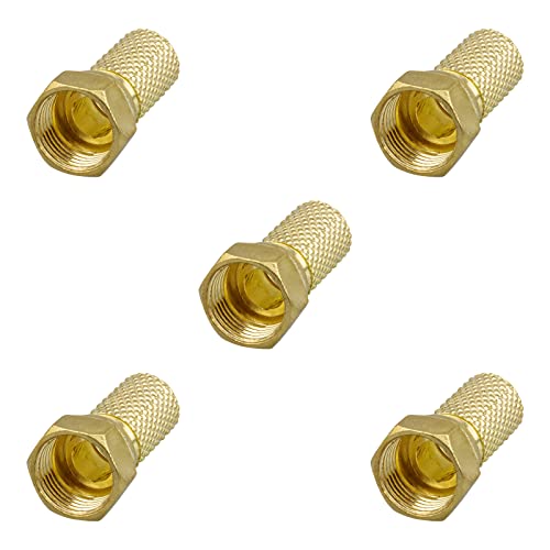 rocabo F-Stecker 6,7mm vergoldet mit großer Mutter (5 Stück) - für Koxial- und SAT-Kabel - werkzeugloses Aufdrehen möglich - gold von rocabo