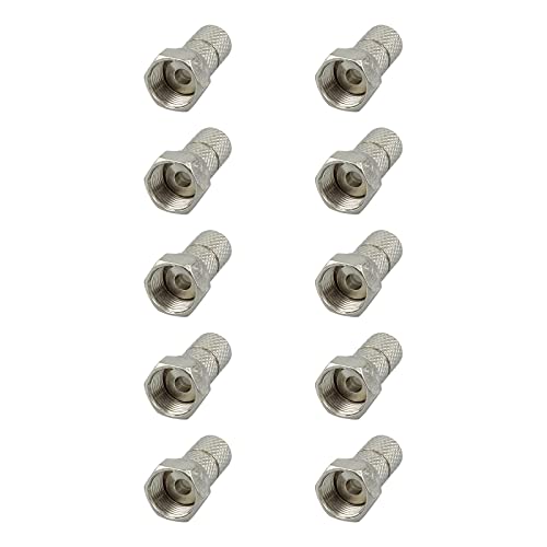 rocabo F-Stecker 6mm mit großer Mutter (10 Stück) - für Koxial- und SAT-Kabel - werkzeugloses Aufdrehen möglich - silber von rocabo