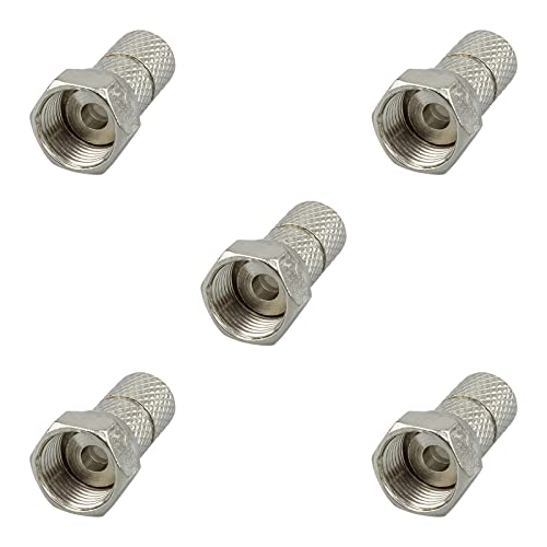 rocabo F-Stecker 6mm mit großer Mutter (5 Stück) - für Koxial- und SAT-Kabel - werkzeugloses Aufdrehen möglich - silber von rocabo